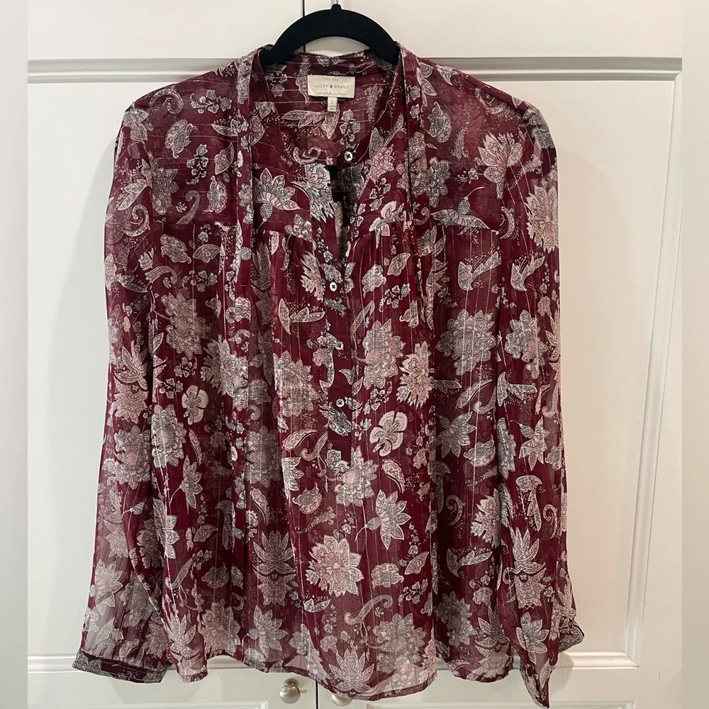 Lucky brand tie neck blouse - Picture 2 of 4